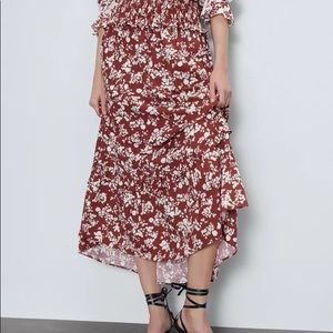 Zara Smocked Waist Midi Skirt